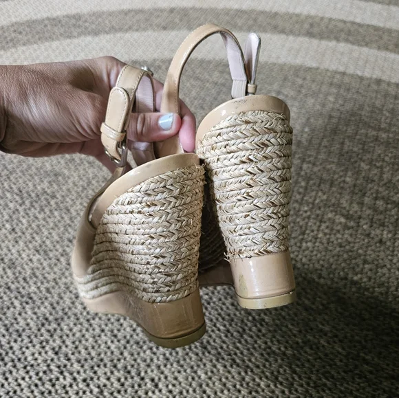 Stuart Weitzman Patent Leather Slingback Woven Wedge Platform Wedges - Picture 12 of 16